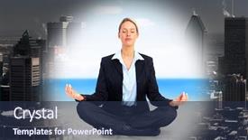  Presentation with relaxation - Beautiful slide deck featuring business woman doing yoga relaxation backdrop and a tawny brown colored foreground