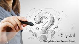  Presentation with finance question - Amazing presentation theme having business woman drawing question mark backdrop and a light gray colored foreground