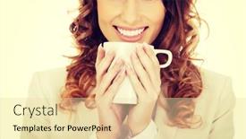  Presentation with coffee cup - Presentation theme having business-woman-drinking-coffee background and a  colored foreground