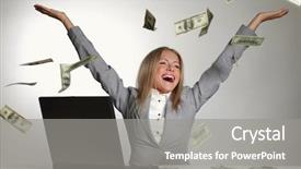  Presentation with drop - Presentation theme consisting of business woman drop dollars background and a gray colored foreground