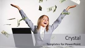 Presentation with drop - Theme with business woman drop dollars background and a light gray colored foreground