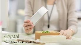  Presentation with lunch - PPT layouts featuring business-woman-eating-lunch background and a soft green colored foreground