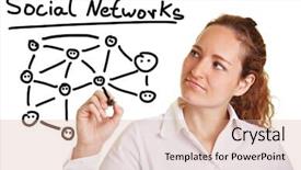  Presentation with social networks - Presentation theme with business woman explaining social networks background and a  colored foreground