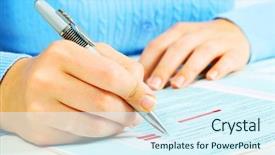  Presentation with tax - Beautiful slide deck featuring business woman filling tax form backdrop and a sky blue colored foreground