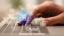  Presentation with online shopping - PPT theme featuring business woman hand typing background and a coral colored foreground