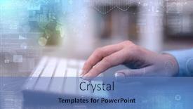  Presentation with international business - Presentation theme consisting of business woman hand typing on keyboard with international system concept background and a teal colored foreground