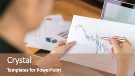  Presentation with finance financial business economy exchan - Slide deck enhanced with business woman hand with financial background and a  colored foreground