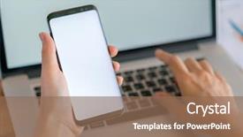  Presentation with financial - Slide deck with business woman hand with financial background and a violet colored foreground