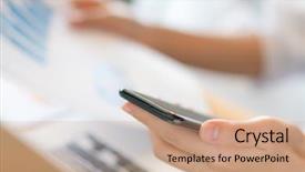  Presentation with financial - Audience pleasing theme consisting of business woman hand with financial backdrop and a  colored foreground