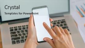  Presentation with financial - Cool new presentation theme with business woman hand with financial backdrop and a  colored foreground