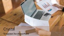  Presentation with financial - Colorful PPT layouts enhanced with business woman hand with financial backdrop and a  colored foreground