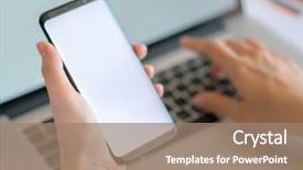  Presentation with financial - Audience pleasing PPT layouts consisting of business woman hand with financial backdrop and a  colored foreground