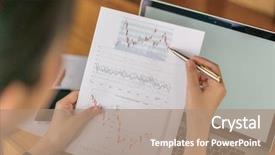  Presentation with financial - Slide deck having business woman hand with financial background and a  colored foreground