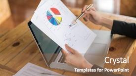  Presentation with financial - Slide set with business woman hand with financial background and a  colored foreground