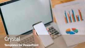  Presentation with abstract chart business - Presentation theme featuring business woman hand with financial background and a  colored foreground