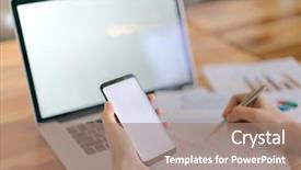  Presentation with financial - Slide set consisting of business woman hand with financial background and a  colored foreground