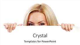  Presentation with hidden - Beautiful slide set featuring business woman hidden behind a white sheet of paper backdrop and a white colored foreground