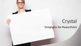  Presentation with courier business finance analysis - Beautiful theme featuring business woman holding a blank backdrop and a white colored foreground