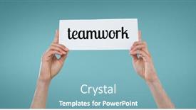  Presentation with business card - Colorful presentation enhanced with business-woman-holding-a-card backdrop and a seafoam green colored foreground