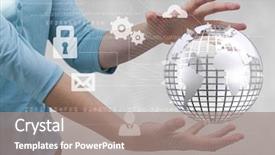  Presentation with globe - Colorful presentation theme enhanced with business woman holding a globe backdrop and a gray colored foreground