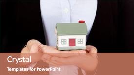  Presentation with kidney transplant holding a model - Slide deck with business woman holding a house background and a  colored foreground
