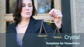  Presentation with woman business - Audience pleasing theme consisting of business woman holding a justice backdrop and a ocean colored foreground