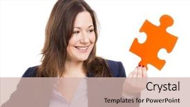  Presentation with puzzle - PPT layouts enhanced with business woman holding a puzzle background and a soft green colored foreground