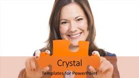  Presentation with hand holding puzzle piece - Beautiful theme featuring business woman holding a puzzle backdrop and a gold colored foreground