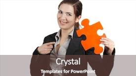  Presentation with puzzle - Slide deck featuring business woman holding and pointing background and a tawny brown colored foreground