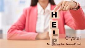  Presentation with guide dog helping blind woman - Theme consisting of business-woman-holding-cubes background and a coral colored foreground