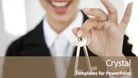  Presentation with golden woman - PPT theme consisting of business woman holding golden keys background and a coral colored foreground