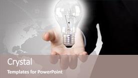  Presentation with light bulb idea invention presenter - Beautiful presentation theme featuring business woman holding light bulb backdrop and a coral colored foreground