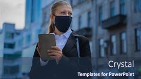  Presentation with virus - Theme consisting of business-woman-in-a-black background and a ocean colored foreground