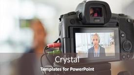  Presentation with live video streaming - PPT layouts having business-woman-in-front background and a dark gray colored foreground