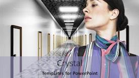  Presentation with digital - PPT theme featuring business-woman-in-front background and a light blue colored foreground