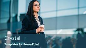  Presentation with financial center - Audience pleasing PPT layouts consisting of business woman in glasses with coffee in hands against skyscraper modern building financial center cityscape successful female businessperson backdrop and a ocean colored foreground