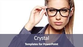  Presentation with woman business - Amazing PPT theme having business woman in glasses backdrop and a ocean colored foreground