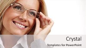  Presentation with glasses - Slide deck consisting of business woman in glasses background and a light gray colored foreground