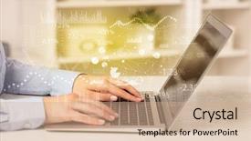  Presentation with business report - Presentation theme having business woman in homey environment background and a  colored foreground