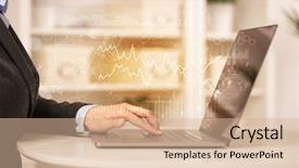  Presentation with global laptop - Colorful PPT layouts enhanced with business woman in homey environment backdrop and a  colored foreground