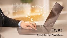  Presentation with business report - Audience pleasing theme consisting of business woman in homey environment backdrop and a  colored foreground