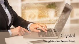  Presentation with global laptop - Amazing presentation having business woman in homey environment backdrop and a soft green colored foreground