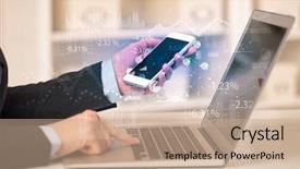  Presentation with business report - Presentation theme having business woman in homey environment background and a coral colored foreground