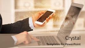  Presentation with global laptop - Slide set with business woman in homey environment background and a coral colored foreground