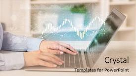  Presentation with global laptop - Presentation design enhanced with business woman in homey environment background and a soft green colored foreground