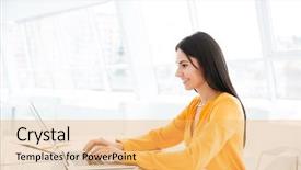  Presentation with woman business - Cool new presentation theme with business woman in orange backdrop and a yellow colored foreground