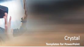  Presentation with virtual reality - Slide deck having business woman in virtual reality background and a coral colored foreground