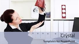  Presentation with bankruptcy - Presentation design enhanced with business woman is holding empty background and a light blue colored foreground