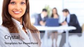  Presentation with corporate - Beautiful presentation theme featuring business woman leading a corporate backdrop and a light blue colored foreground