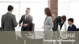  Presentation with older woman - Slide set featuring business woman listens attentively to her older colleagues background and a gray colored foreground